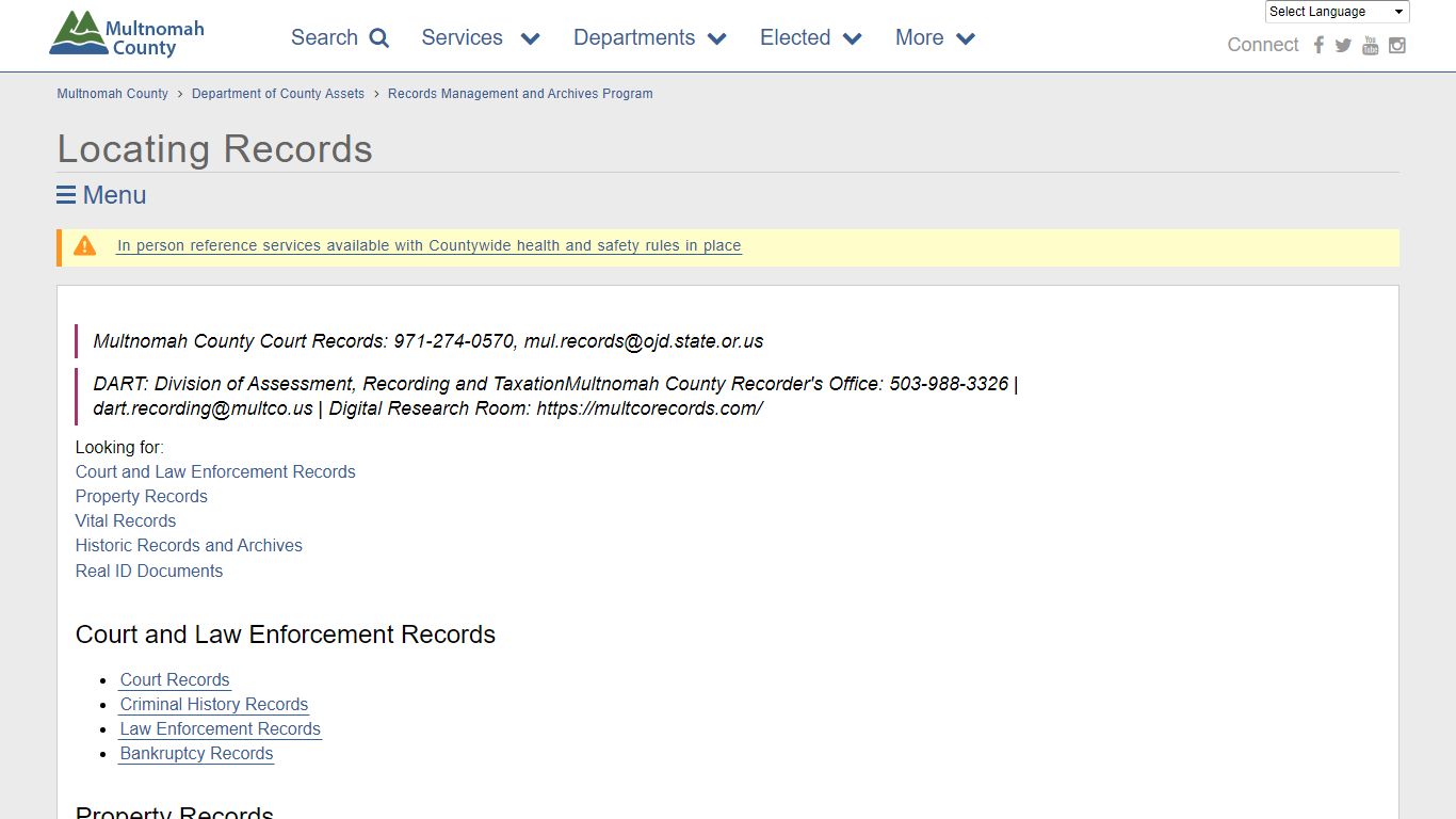 Locating Records | Multnomah County